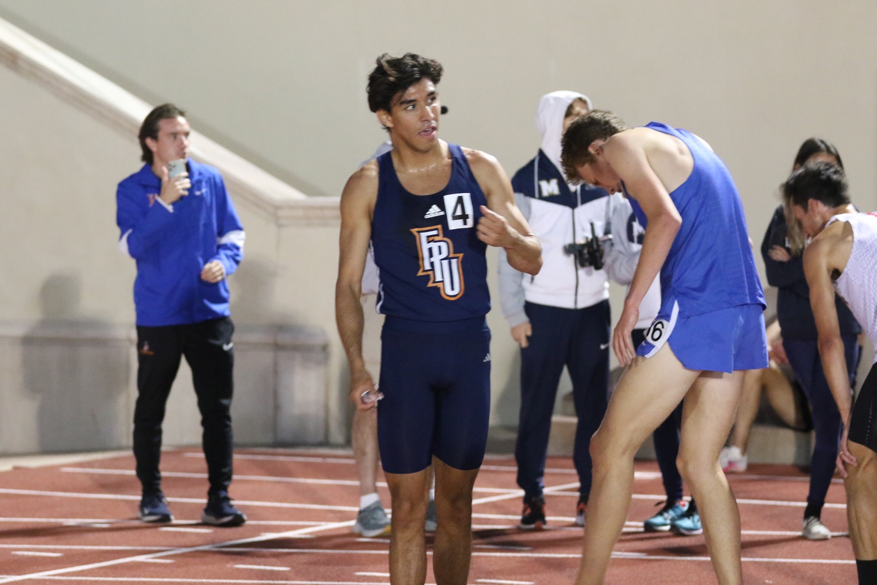 Jacob Resendez after finishing an indoor track race